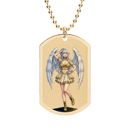 Angel Bae Dog Tag Necklace — Gold or Silver Winged Charm